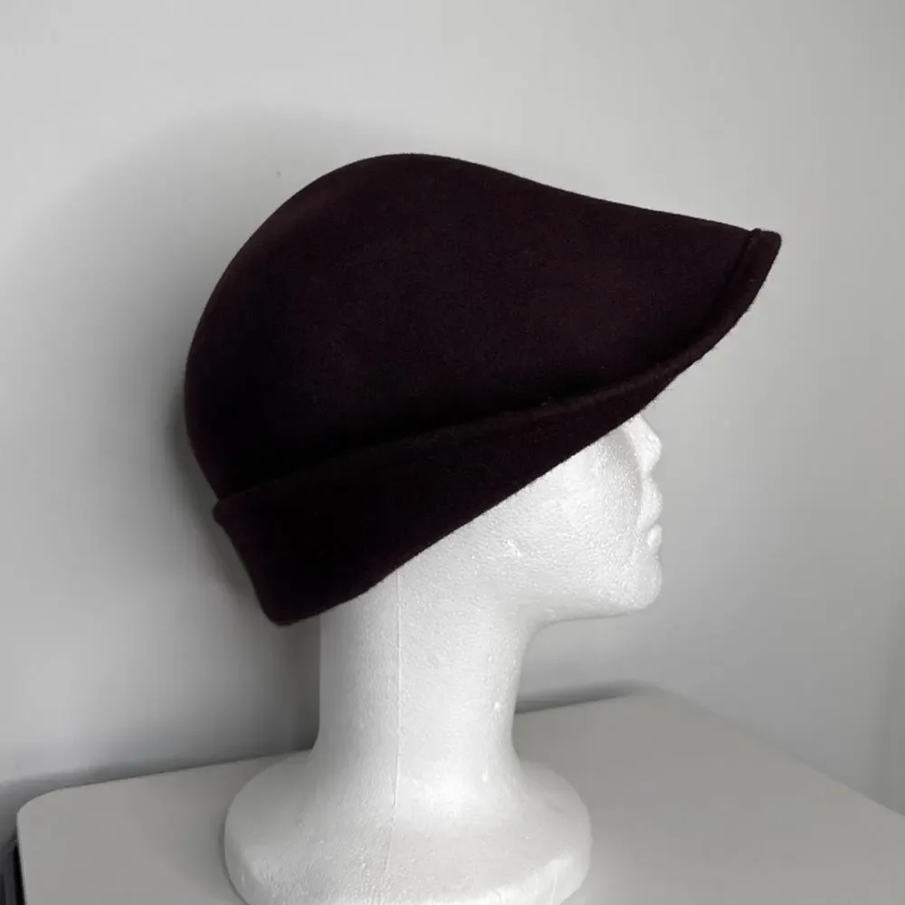 1970s–1980s New York Hat Co Brown Wool Felt Asymmetrical Cloche Hat